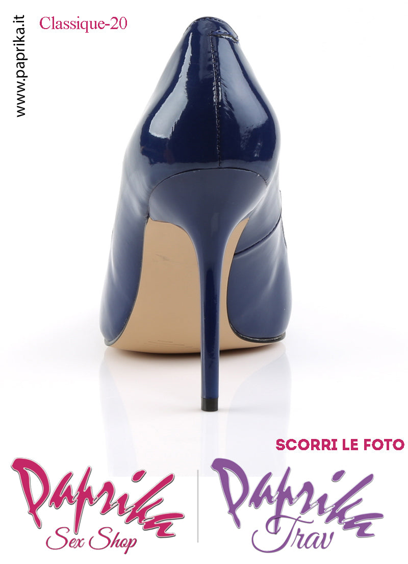 Décolleté Sexy Vernice Lucida Tacco 10.2 Blu Sottile Senza Zeppa