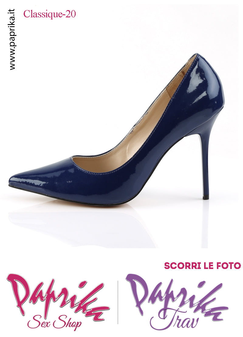 Décolleté Sexy Vernice Lucida Tacco 10.2 Blu Sottile Senza Zeppa