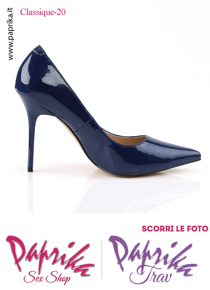 Décolleté Sexy Vernice Lucida Tacco 10.2 Blu Sottile Senza Zeppa