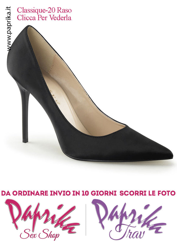 Décolleté Sexy Raso Nero Lucido Tacco 10.2 Sottile Senza Zeppa