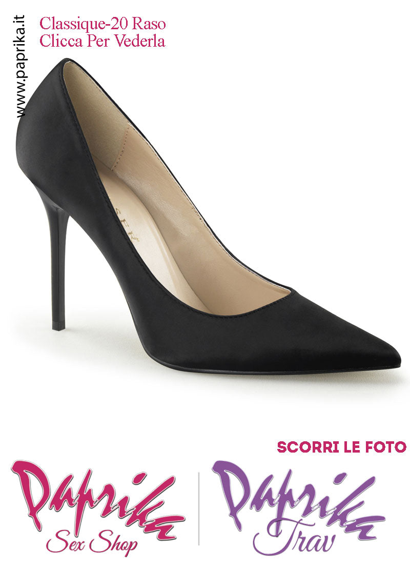 Décolleté Sexy Raso Nero Lucido Tacco 10.2 Sottile Senza Zeppa
