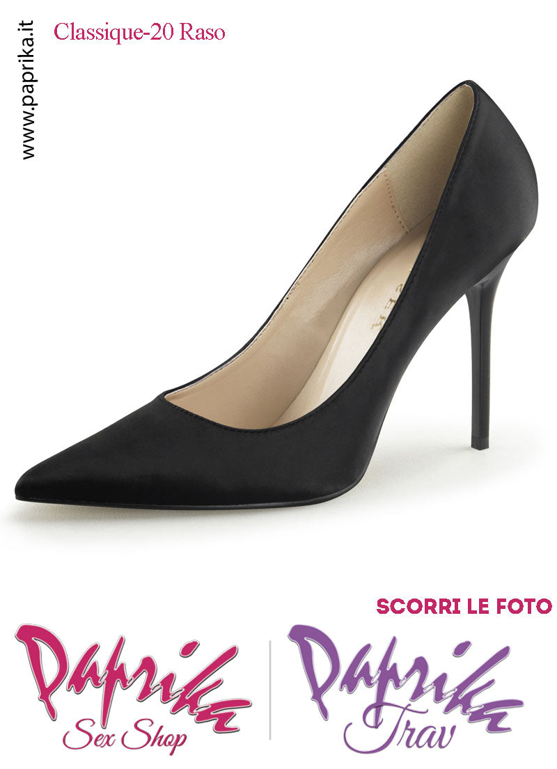 Décolleté Sexy Raso Nero Lucido Tacco 10.2 Sottile Senza Zeppa