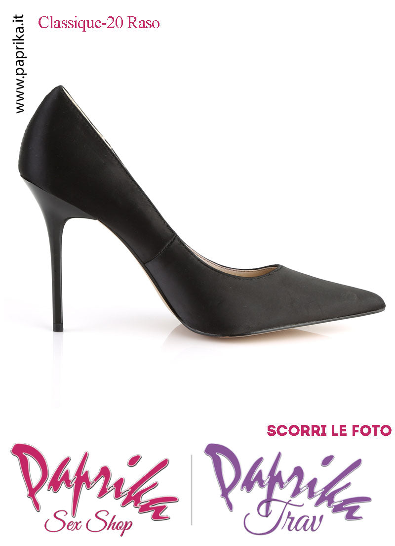Décolleté Sexy Raso Nero Lucido Tacco 10.2 Sottile Senza Zeppa