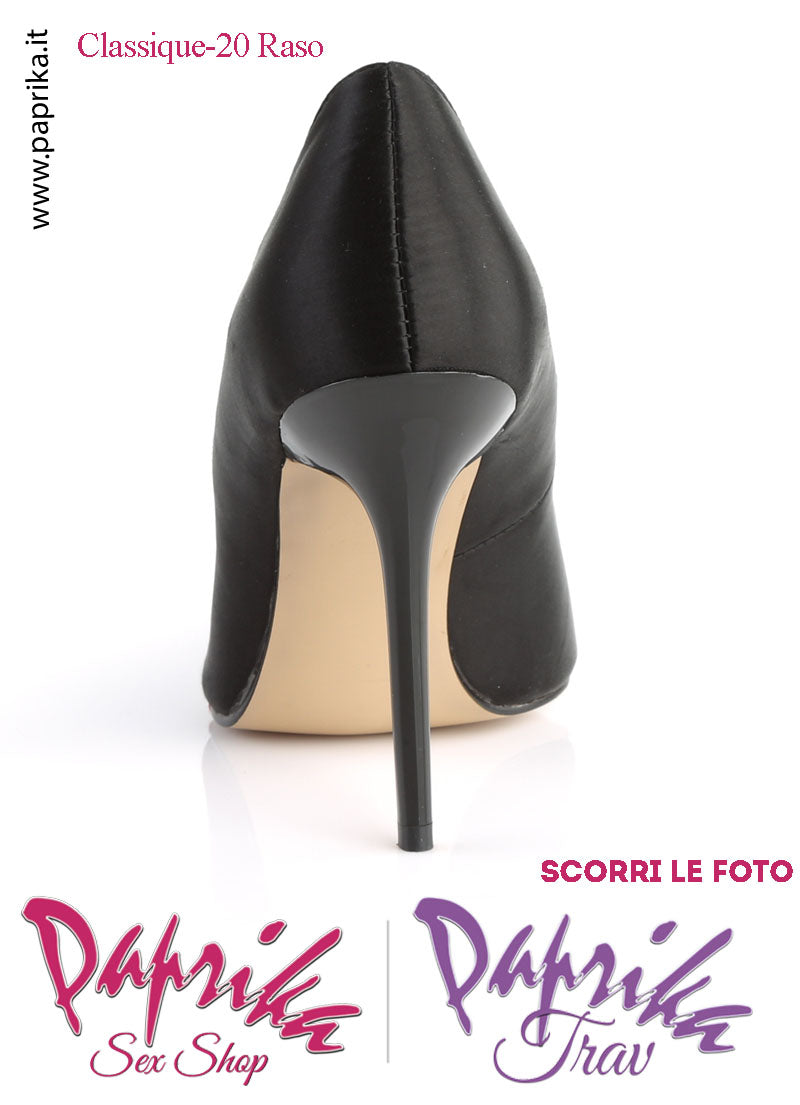 Décolleté Sexy Raso Nero Lucido Tacco 10.2 Sottile Senza Zeppa