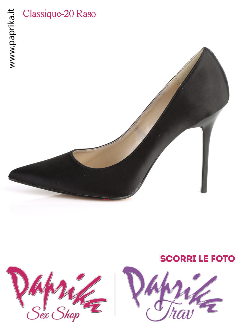 Décolleté Sexy Raso Nero Lucido Tacco 10.2 Sottile Senza Zeppa