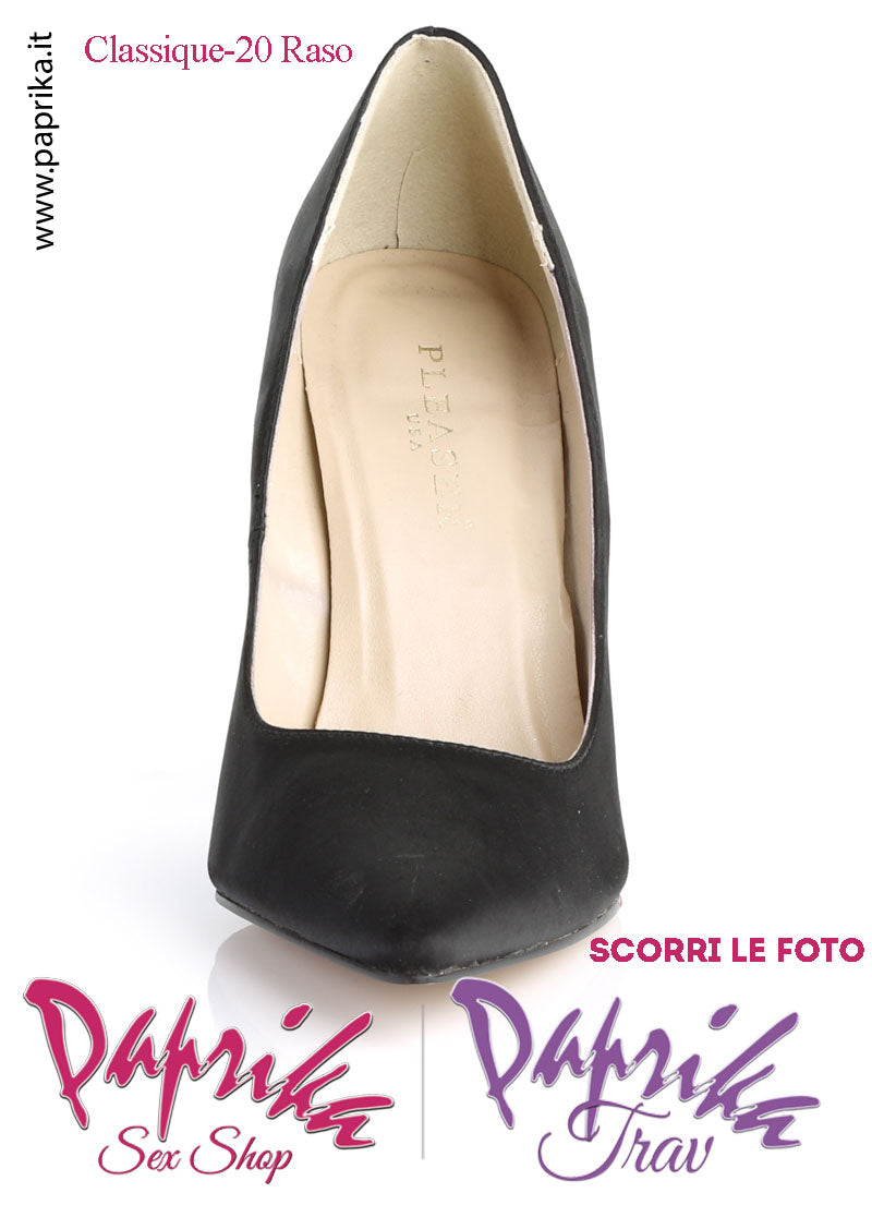 Décolleté Sexy Raso Nero Lucido Tacco 10.2 Sottile Senza Zeppa