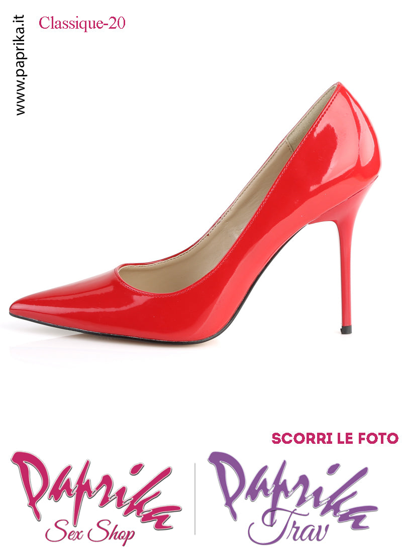 Décolleté Sexy Vernice Lucida Tacco 10.2 Rossa Sottile Senza Zeppa