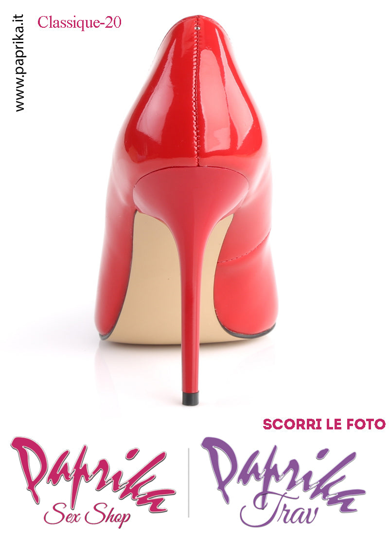 Décolleté Sexy Vernice Lucida Tacco 10.2 Rossa Sottile Senza Zeppa