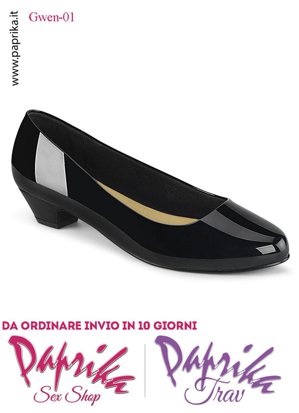 Décolleté Scarpa Vernice Lucida  Tacco Basso Largo 3.2 Senza Zeppa