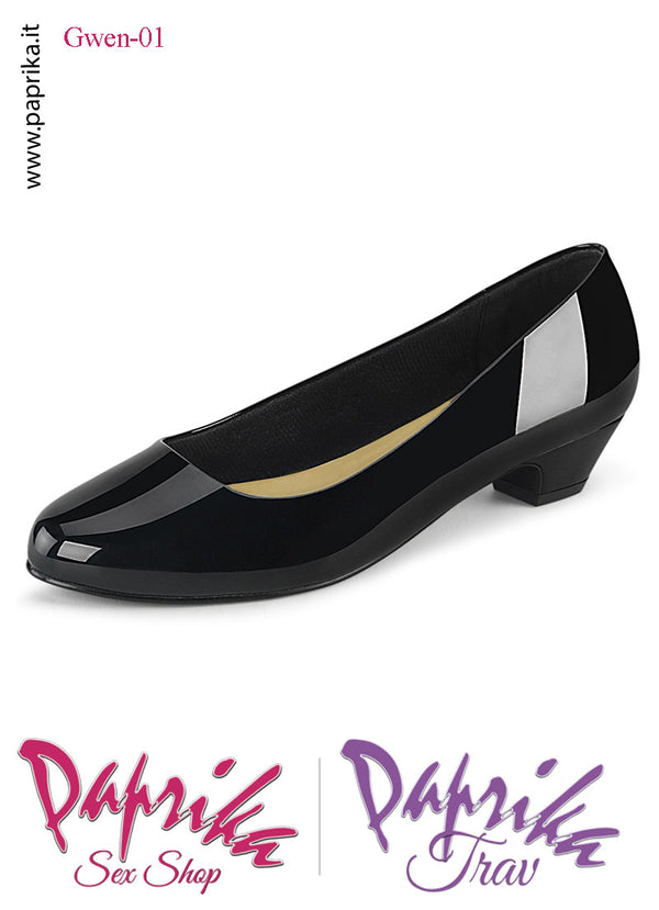 Décolleté Scarpa Vernice Lucida  Tacco Basso Largo 3.2 Senza Zeppa