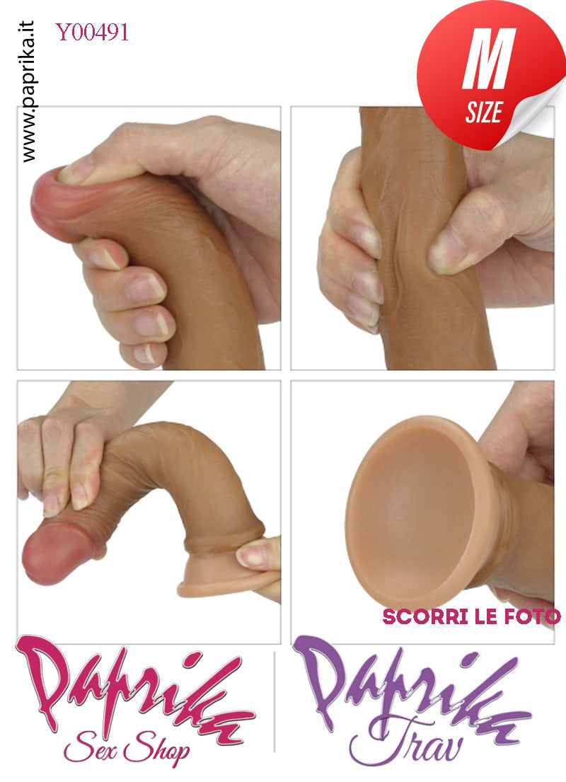 Dildo Unisex Mulatto Medium Silicone Flessibile 16 cm Ø 34 Ventosa Non Vibrante