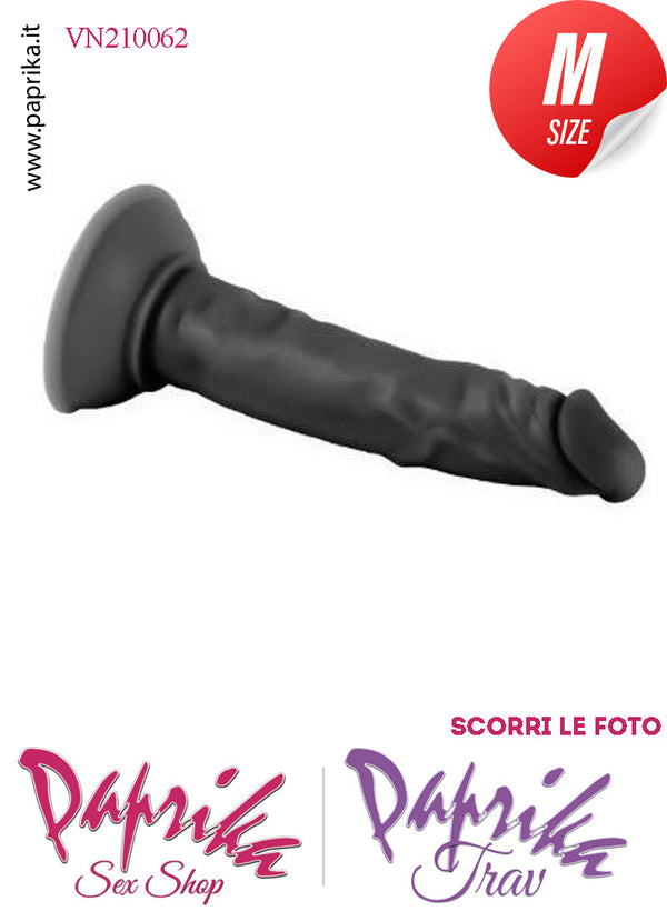 Dildo Nero Ventosa Unisex Medium Pvc Venature 16.5 cm Ø 35 Non Vibrante