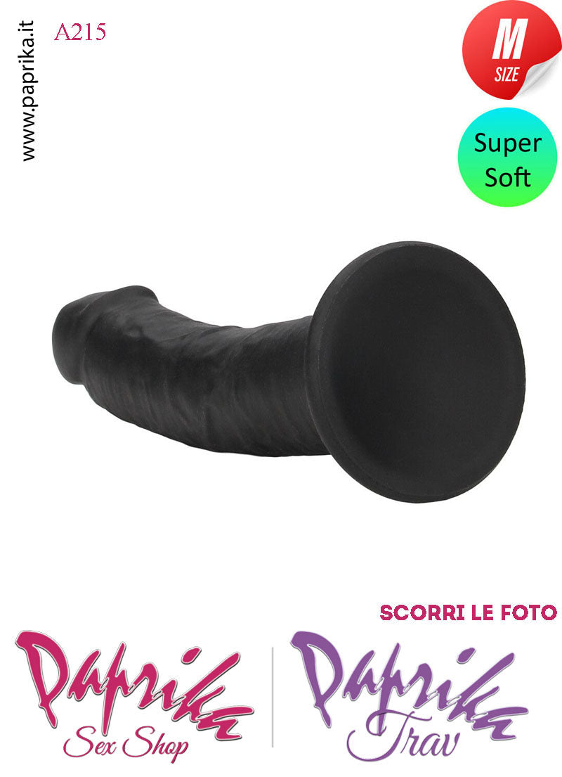 Dildo Silicone Nero Ventosa Unisex Medium Venature 15 cm Ø 34 Non Vibrante