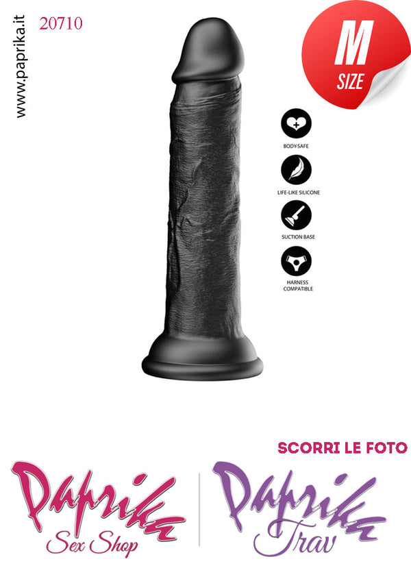 Dildo Unisex Nero Medium Silicone Flessibile 17 cm Ø 30 Non Vibrante Ventosa