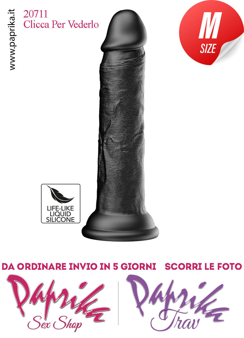 Dildo Unisex Nero Medium Silicone Flessibile 19 cm Ø 35 Non Vibrante Ventosa