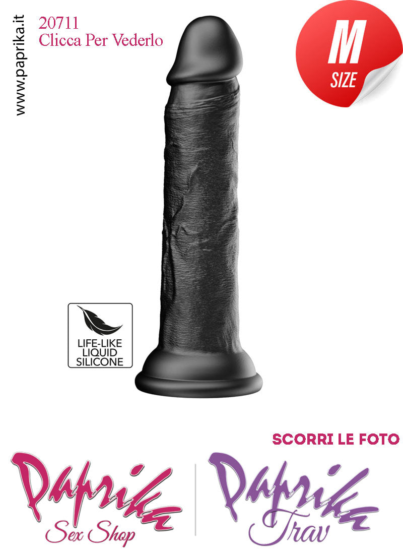 Dildo Unisex Nero Medium Silicone Flessibile 19 cm Ø 35 Non Vibrante Ventosa