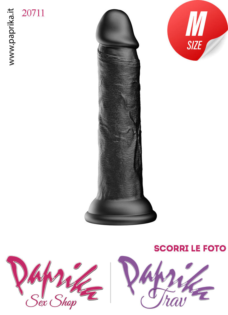 Dildo Unisex Nero Medium Silicone Flessibile 19 cm Ø 35 Non Vibrante Ventosa