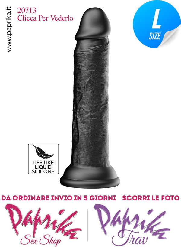 Dildo Unisex Nero Large Silicone Flessibile 20 cm Ø 40 Non Vibrante Ventosa