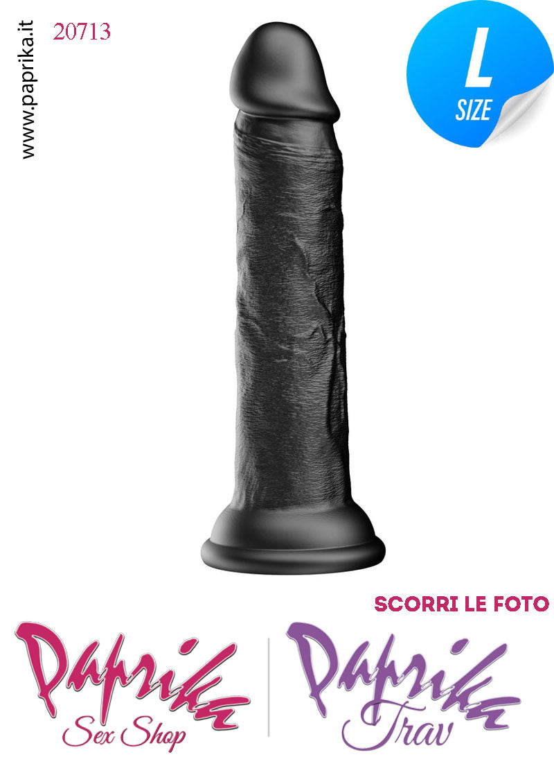 Dildo Unisex Nero Large Silicone Flessibile 20 cm Ø 40 Non Vibrante Ventosa