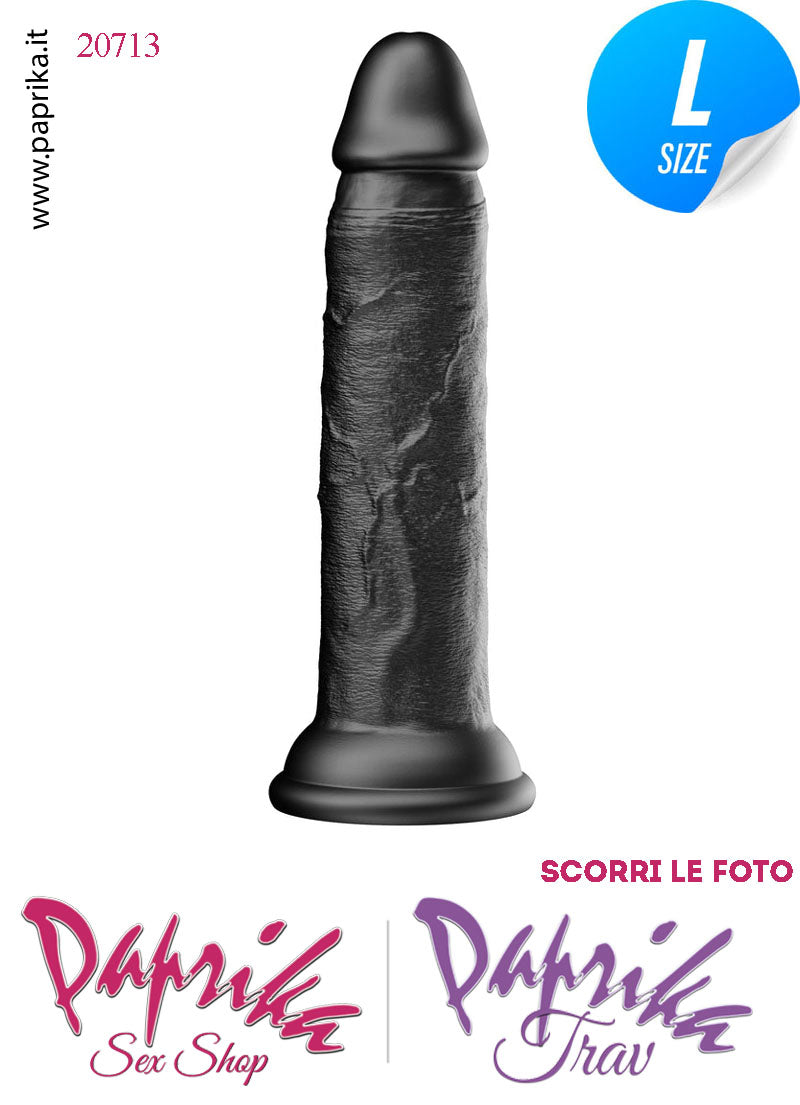 Dildo Unisex Nero Large Silicone Flessibile 20 cm Ø 40 Non Vibrante Ventosa