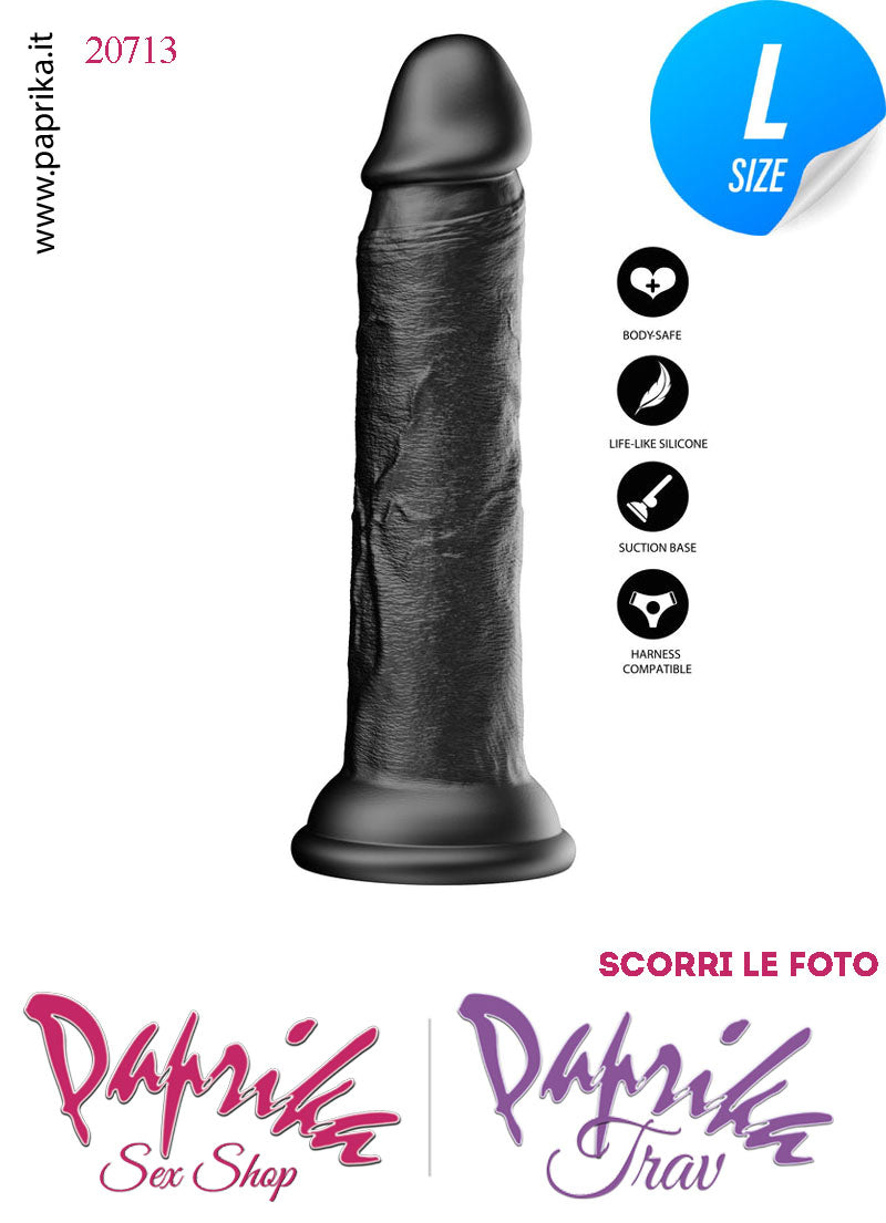 Dildo Unisex Nero Large Silicone Flessibile 20 cm Ø 40 Non Vibrante Ventosa
