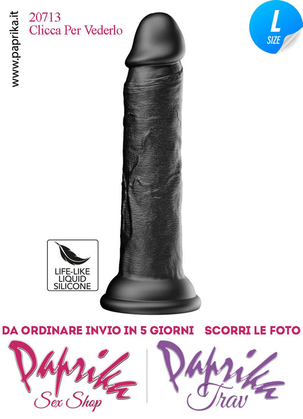 Dildo Unisex Nero Large Silicone Flessibile 20 cm Ø 40 Non Vibrante Ventosa