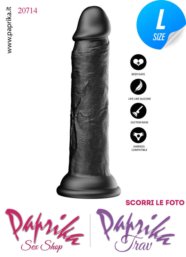 Dildo Unisex Nero Large Silicone Flessibile 23 cm Ø 40 Non Vibrante Ventosa