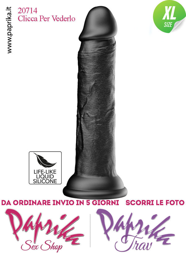 Dildo Unisex Nero Large Silicone Flessibile 23 cm Ø 40 Non Vibrante Ventosa