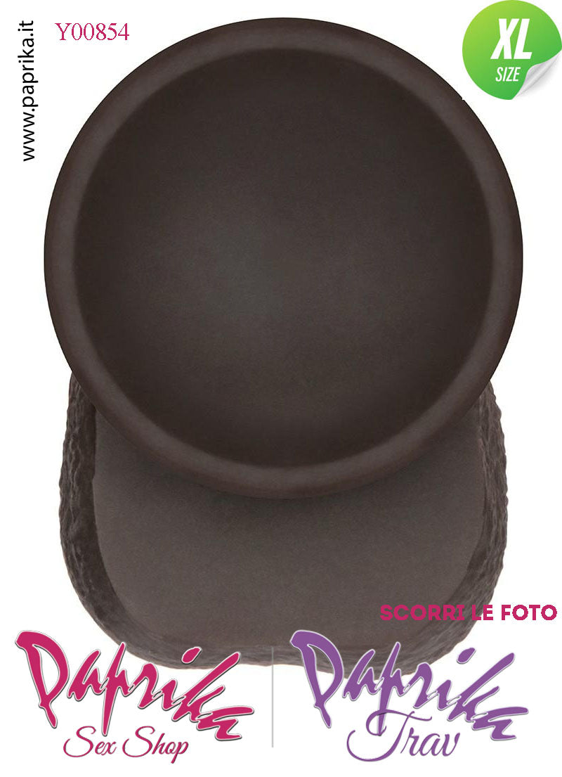 Fallo Testicoli XL Pelle Mobile Silicone Nero 20 cm Ø 46 Ventosa Non Vibrante