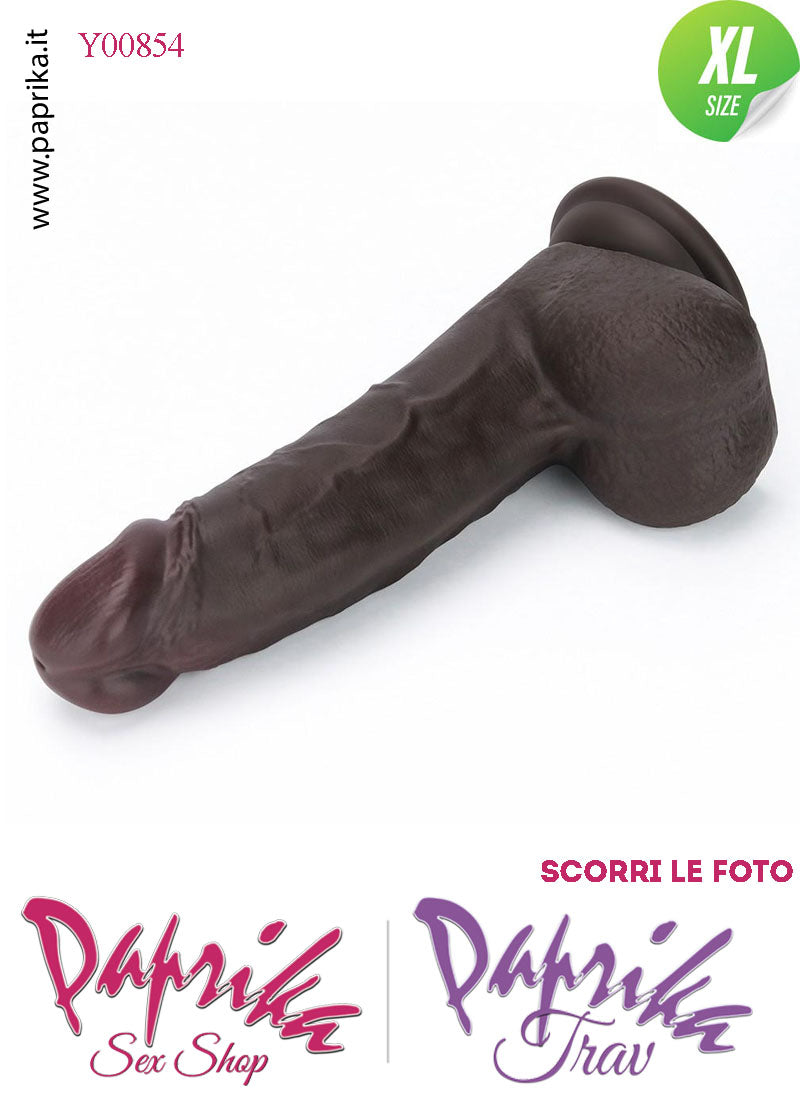 Fallo Testicoli XL Pelle Mobile Silicone Nero 20 cm Ø 46 Ventosa Non Vibrante