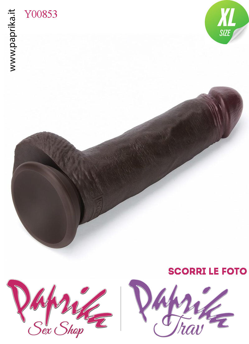 Fallo Testicoli XL Pelle Mobile Silicone Nero 22 cm Ø 46 Ventosa Non Vibrante