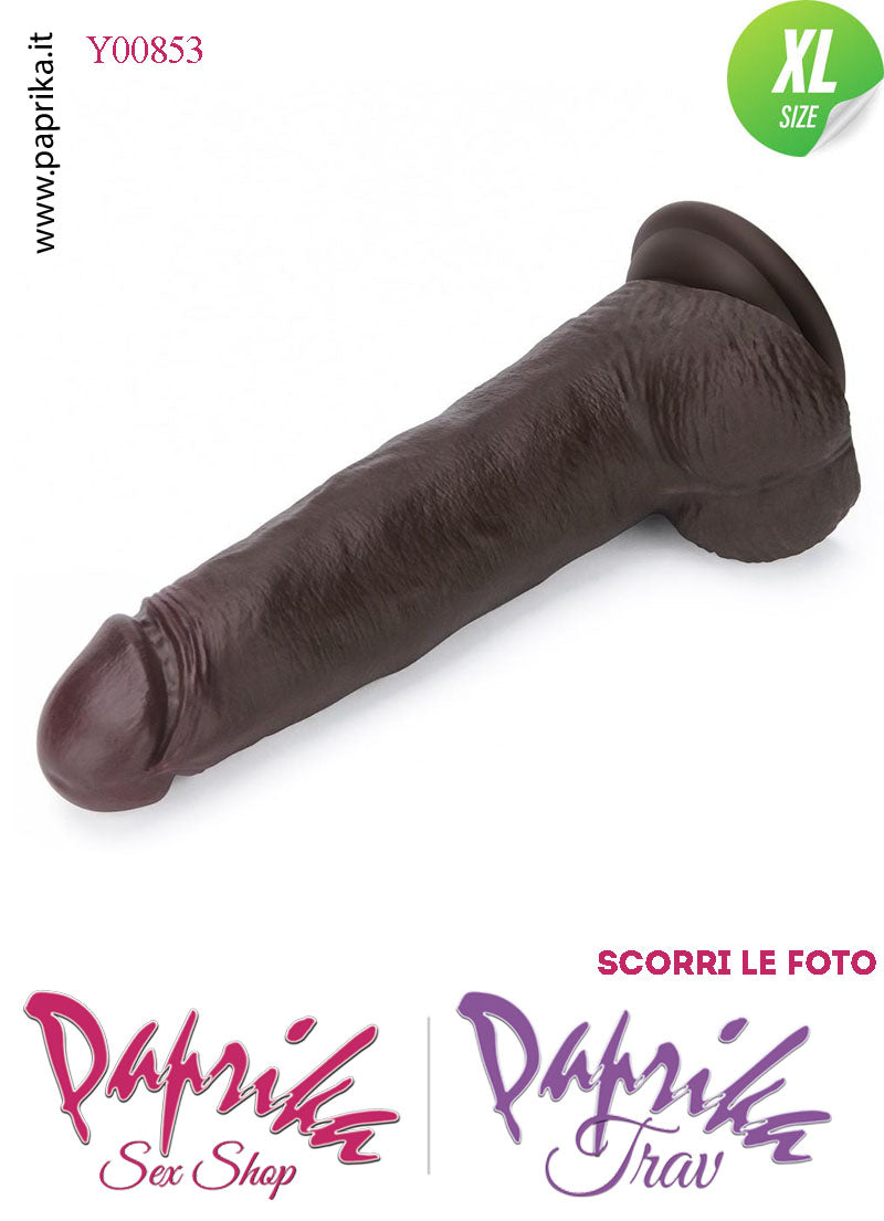 Fallo Testicoli XL Pelle Mobile Silicone Nero 22 cm Ø 46 Ventosa Non Vibrante