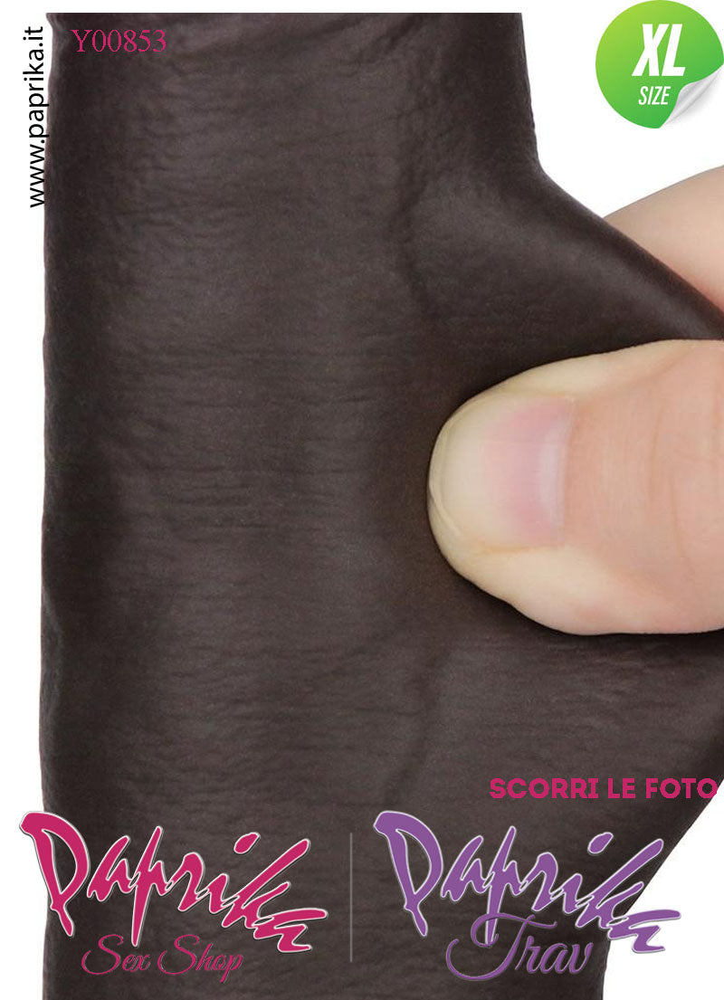Fallo Testicoli XL Pelle Mobile Silicone Nero 22 cm Ø 46 Ventosa Non Vibrante