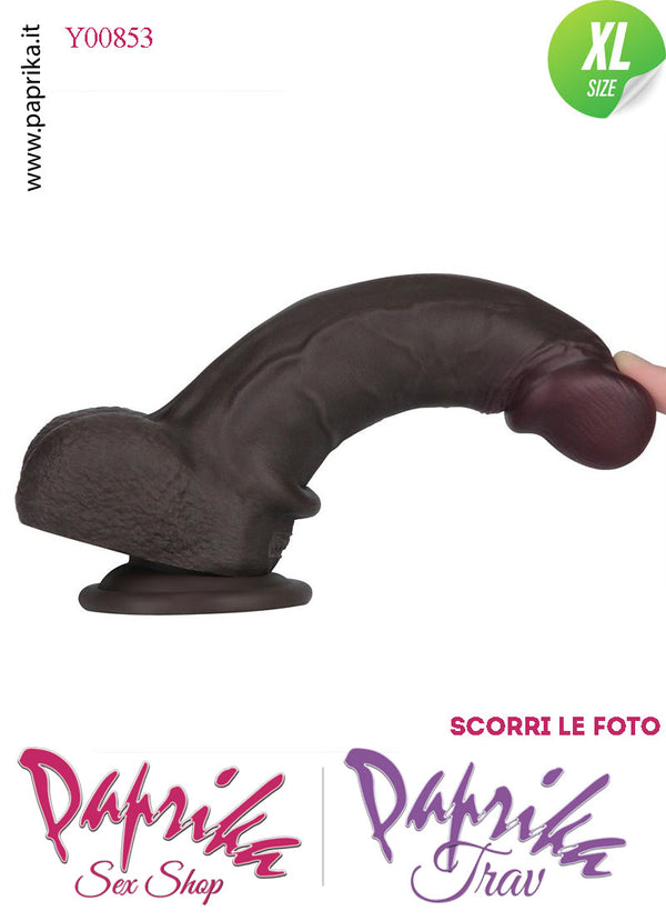 Fallo Testicoli XL Pelle Mobile Silicone Nero 22 cm Ø 46 Ventosa Non Vibrante