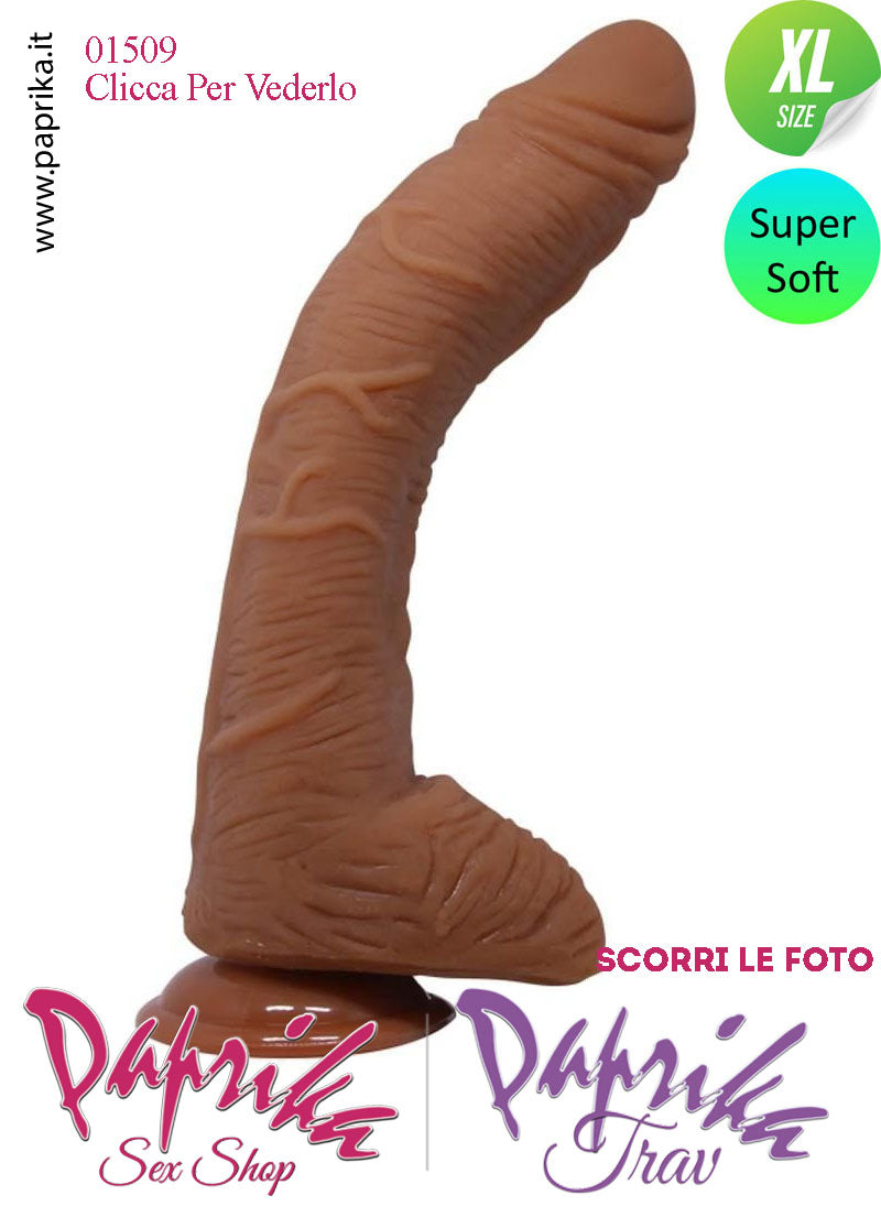 Fallo Testicoli Mulatto XL Piegato Unisex TPR 24/27 cm Ø 50 Ventosa Non Vibrante