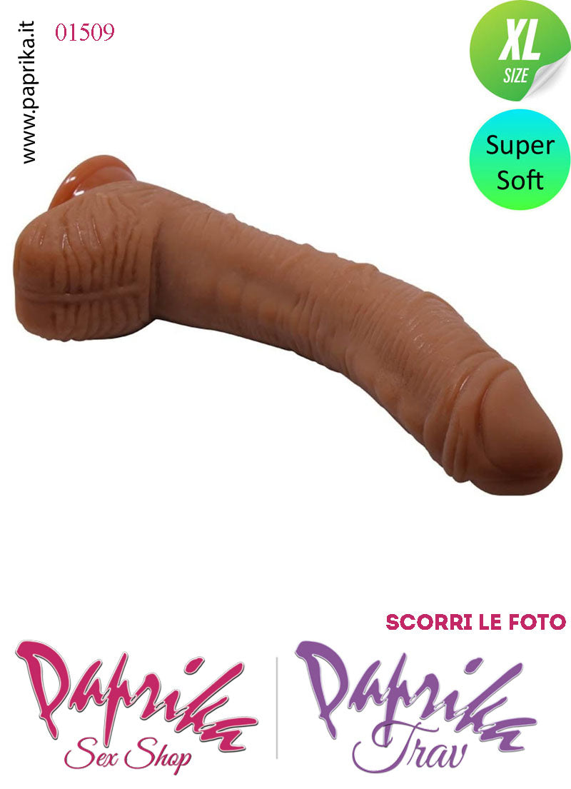 Fallo Testicoli Mulatto XL Piegato Unisex TPR 24/27 cm Ø 50 Ventosa Non Vibrante