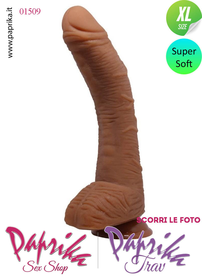 Fallo Testicoli Mulatto XL Piegato Unisex TPR 24/27 cm Ø 50 Ventosa Non Vibrante