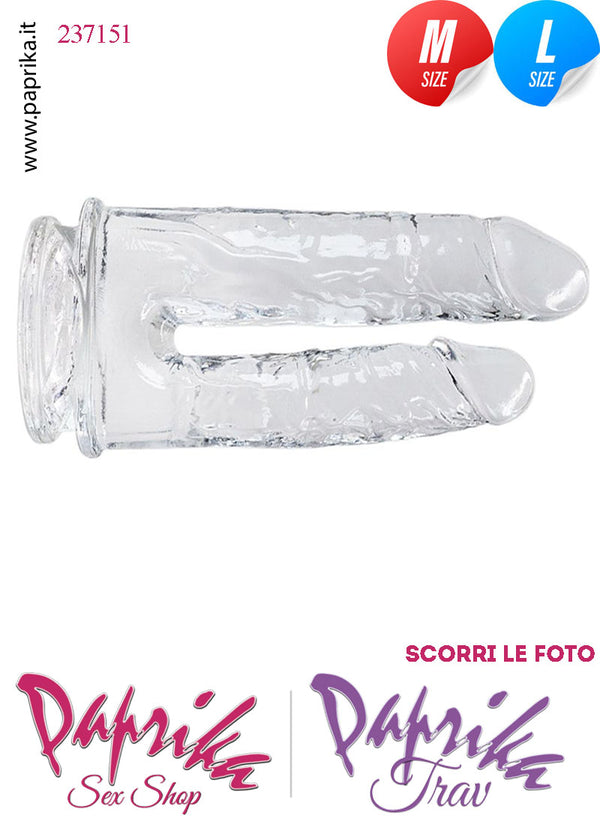 Dildo Fallo Doppio Non Vibrante 13/15 cm Ø 33/42 Ventosa Pvc Trasparente