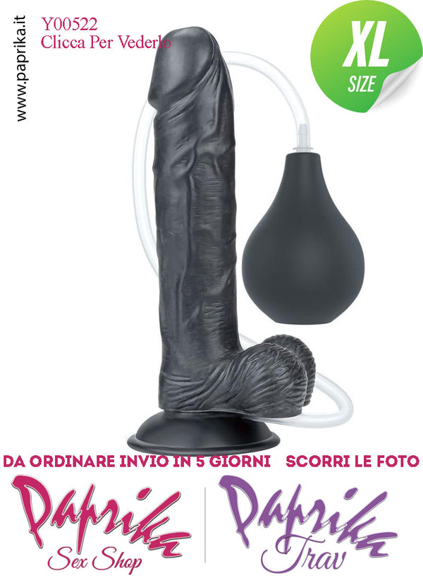 Fallo Testicoli Nero TPE Non Vibrante Eiaculazione Squirting 21 cm Ø 48 Unisex Ventosa