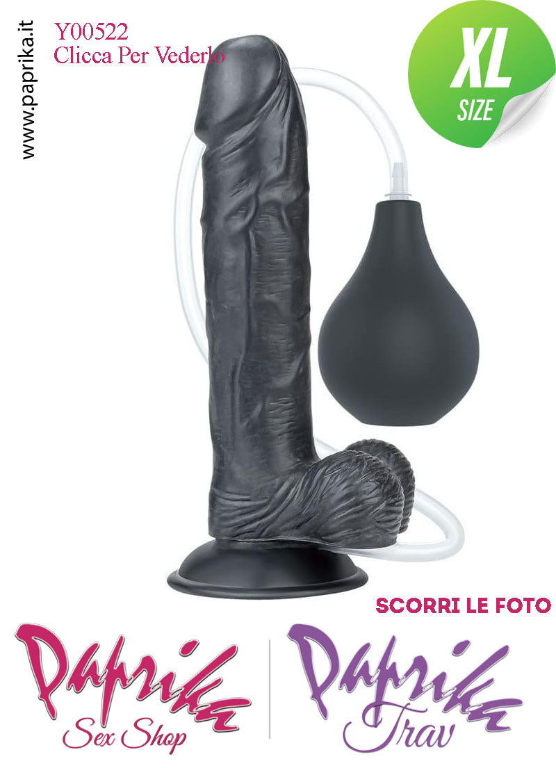 Fallo Testicoli Nero TPE Non Vibrante Eiaculazione Squirting 21 cm Ø 48 Unisex Ventosa