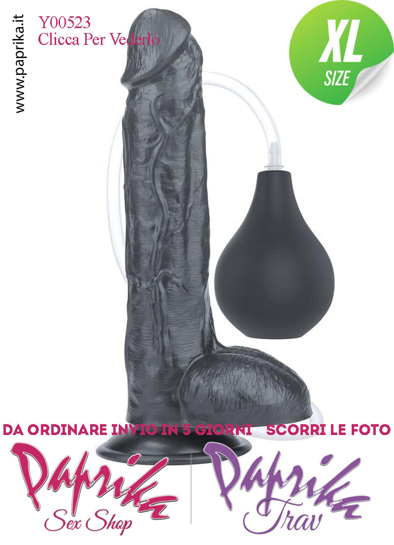 Fallo Testicoli TPE Nero Non Vibrante Eiaculazione Squirting 23 cm Ø 50 Unisex Ventosa