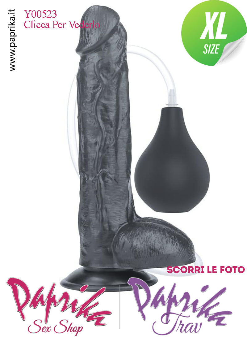 Fallo Testicoli TPE Nero Non Vibrante Eiaculazione Squirting 23 cm Ø 50 Unisex Ventosa
