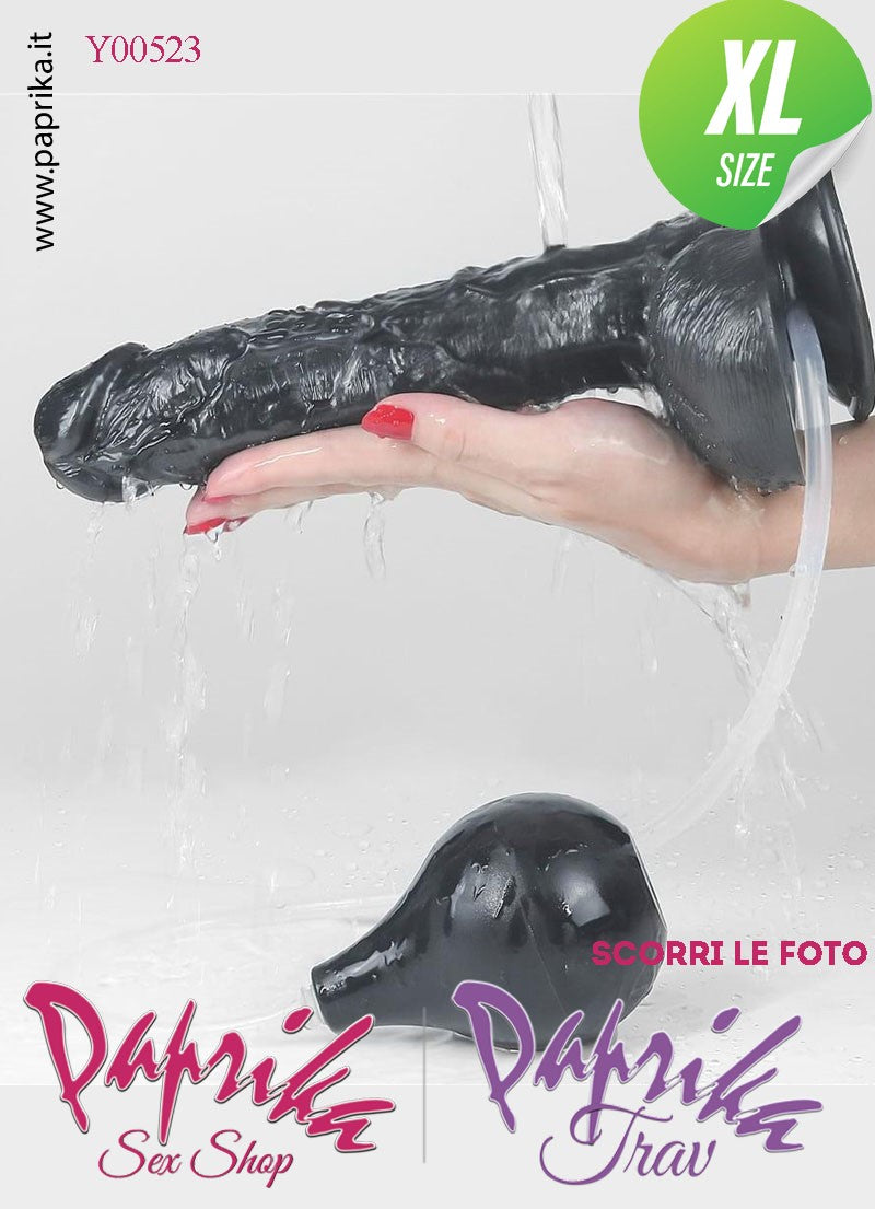 Fallo Testicoli TPE Nero Non Vibrante Eiaculazione Squirting 23 cm Ø 50 Unisex Ventosa