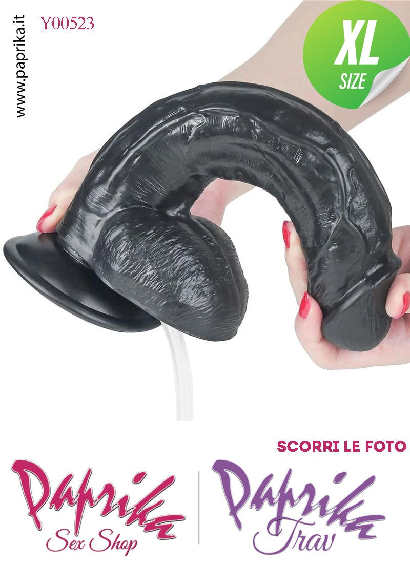 Fallo Testicoli TPE Nero Non Vibrante Eiaculazione Squirting 23 cm Ø 50 Unisex Ventosa