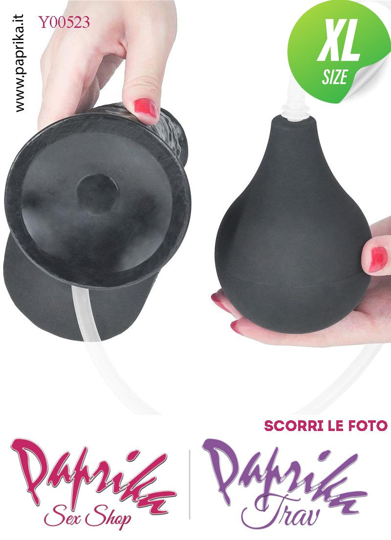 Fallo Testicoli TPE Nero Non Vibrante Eiaculazione Squirting 23 cm Ø 50 Unisex Ventosa