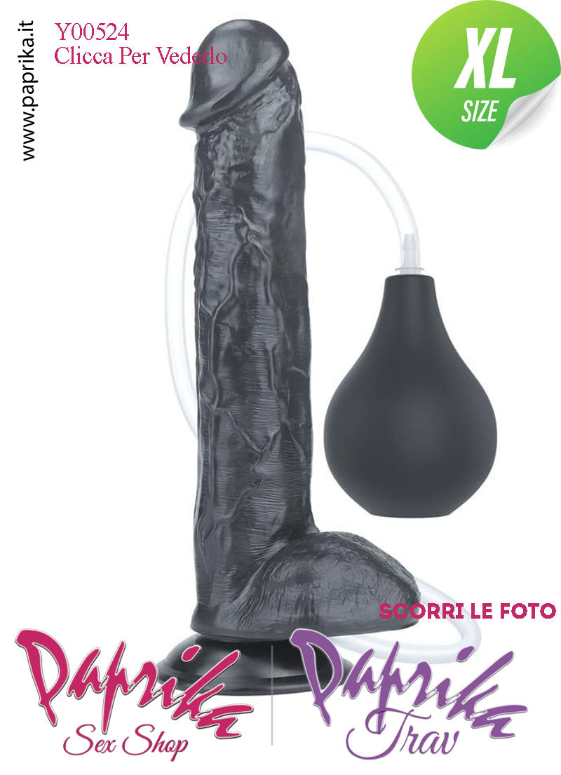 Fallo Testicoli TPE Nero Non Vibrante Eiaculazione Squirting 26 cm Ø 50 Unisex Ventosa
