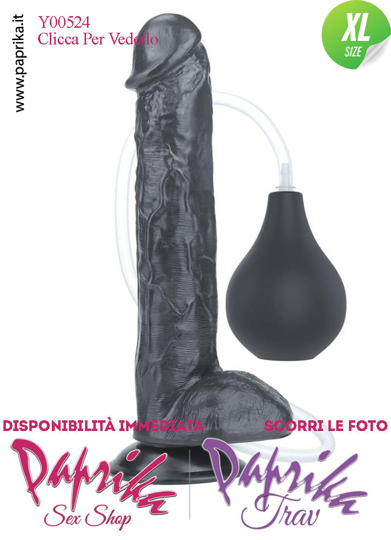 Fallo Testicoli TPE Nero Non Vibrante Eiaculazione Squirting 26 cm Ø 50 Unisex Ventosa