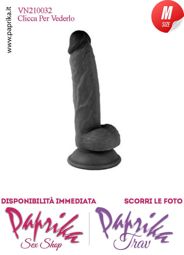 Fallo Dildo Unisex Medium Pvc Nero Venature Non Vibrante 13/15 cm Ø 34 Ventosa