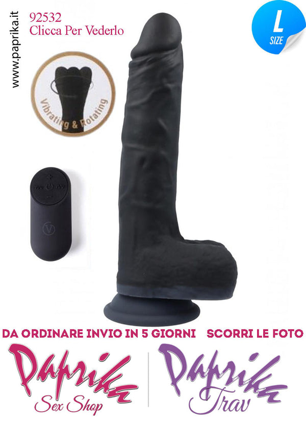 Fallo Rotante e Vibrante Ventosa Telecomandato Silicone Nero 21 cm Ø 45