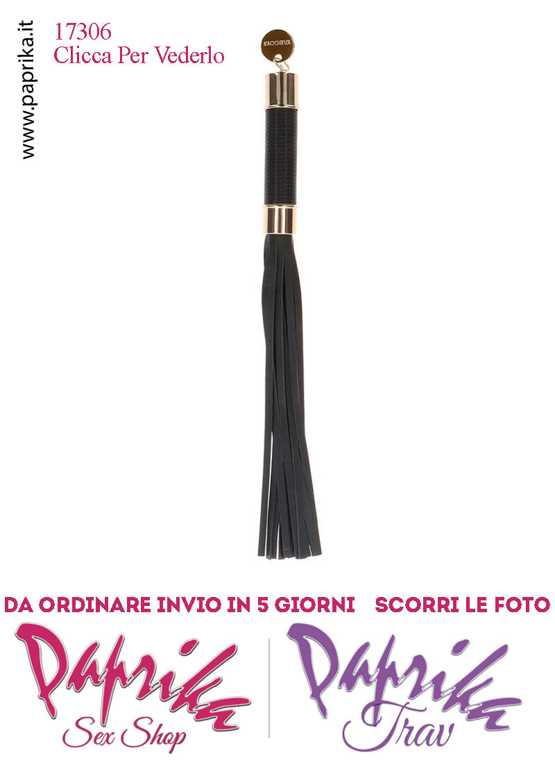 Frusta Flogger Indolore Bdsm EcoPelle 33 cm Manico Inserti Oro